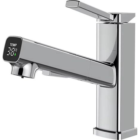 Chrome LED tap with pull-out sprayer, 3 modes, single handle, 1-3 holes (1/5)