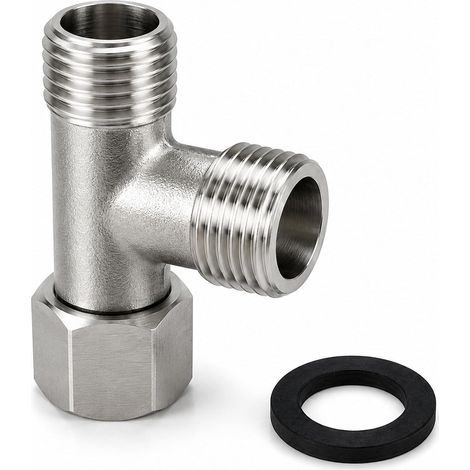 3-Way T-Connector, 3/8" Nickel-Plated Brass Plumbing, Water Distributor Fitting with Watertight Rotary Valve, 3-Way Valve for Toilet Bidet, Shower and Domestic Installation (1/5)