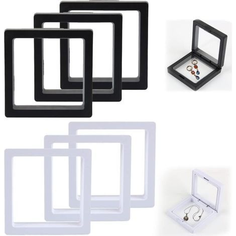 pcs Floating Frame, 3D Floating Display Case, Coin Collection, Floating Display Case Jewelry Case for Specimens, Jewelry, Necklaces, Earrings, Lockets, Stones (black, white) (1/5)