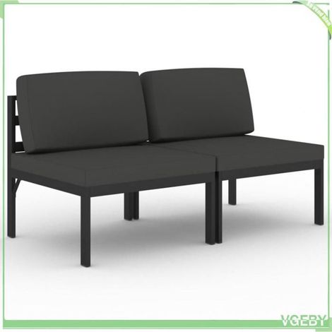 Canapé de jardin 2 places - FAFEICY - Design modulaire - Aluminium - Anthracite - Coussins inclus (1/5)