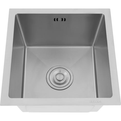 Évier de cuisine, évier carré en acier inoxydable de 38 cm pour camping-car, avec bouchon-filtre, modèle à cuve unique, installation encastrée ou sur plan possible, couleur argent (1/5)