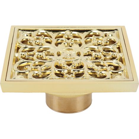 Bonde de sol en cuivre pour WC, désodorisante et anti-odeurs, crépine de salle de bain en cuivre, 10 x 10 cm, peu profonde (1/5)