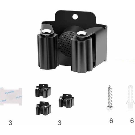 Lot de 3 Crochet pour balai Support pour serpillière Fixation murale Rangement pour outils Crochet en acier inoxydable Noir (1/5)