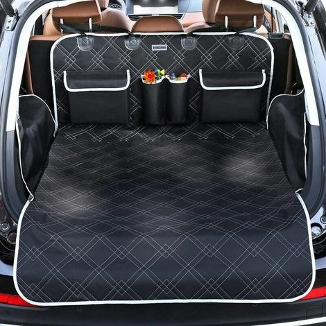 Protezione universale per bagagliaio auto per cani, 2 grandi tasche, impermeabile e antiscivolo, copertura per bagagliaio 185 x 105 cm per la maggior parte delle auto, grigio - (1/5)