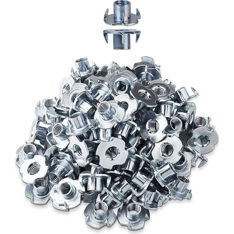 Écrous à Griffes M12 x 17mm Écrou en T Inserts Acier Fileté pour Travail du Bois Jambe de Meubles Écrous de Butée 50pcs (1/5)