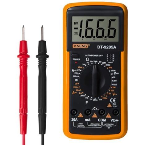 Multimètre DT-9205A:Voltmètre AC/DC, Ampèremètre, Testeur Hz - Compact pour Électriciens