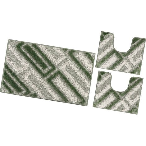 Tappeto Bagno Moderno Parure Set 3 Pezzi Soffice Shaggy Assorbente Antiscivolo Lavabile - Verde