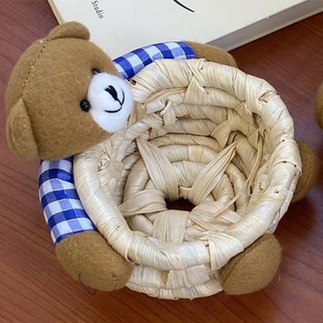 Panier de Rangement Ourson Mignon en Paille pour Bureau, Chambre et Bureau (1/2)