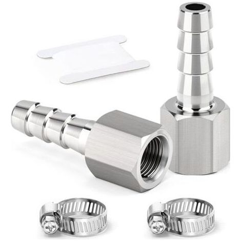 Pair 2 pièces raccords embout cannelé acier inox 304, embout 8 mm vers filetage femelle BSP 3/8\", raccord compression eau, carburant, air (1/5)