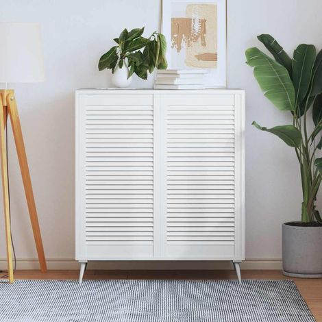 vidaXL Portes d'armoire à persiennes 2pcs blanc 99,3x49,4cm pin massif (1/5)