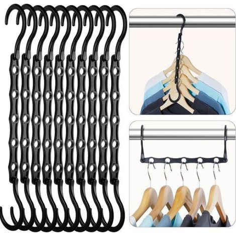 Cintres - Cintres magiques - Cintres gain de place - Crochets de suspension intelligents haut de gamme - 5 trous, lot de 10 (1/4)