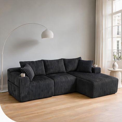 Canapé modulable à angle avec chaiselongue et 2 places gris (1/5)