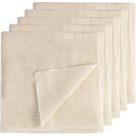 Set of 5 washable, unbleached cotton muslin cheesecloths for filtering juice, cheese, butter, tea, coffee (60 x 60 cm) (1/5)