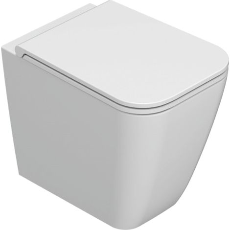 Vasomulti a terra senza brida in ceramica 52x36 cm Globo Stone ST004BI Bianco - Ceramica - Con copri wc soft close