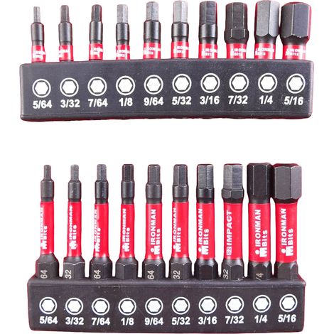 Lot de 20 embouts hexagonaux en pouces, 2", acier S2, magnétiques, pour visseuse à choc (1/5)