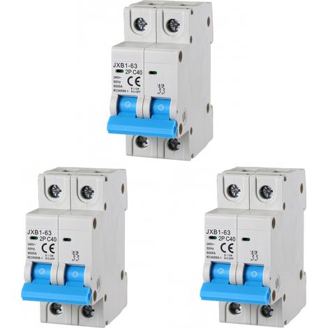 gloca Set 3 Interruttori Magnetotermici Automatici 2P 40A 220V 6KA 2 Moduli DIN C40 (1/4)