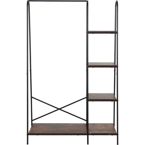 Porte-manteau avec 5 étagères pour couloir chambre 160 x 100 x 40 cm design moderne rangement optimisé en métal noir (1/5)