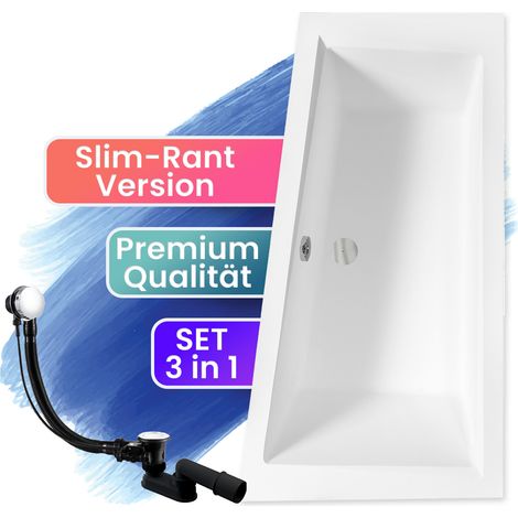 Badewanne Eckbadewanne 160x90 Rechts, Ablaufgarnitur & Füßen GRATIS - Komplettset 3in1 Original Acryl Wanne Siphon - BADLAND INTIMA SLIM (1/5)