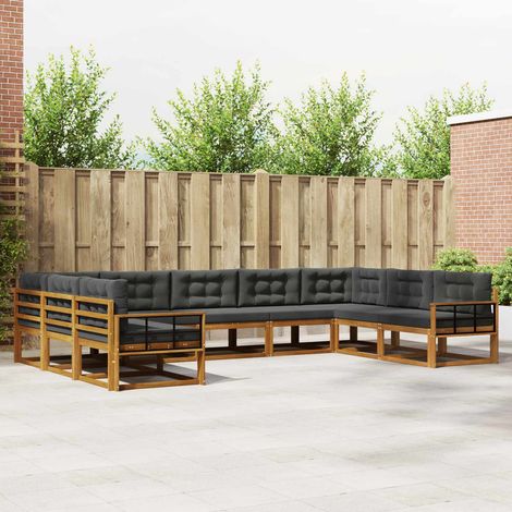 Outdoor-Sofagarnitur mit Kissen 9 pcs Natur und Anthrazit