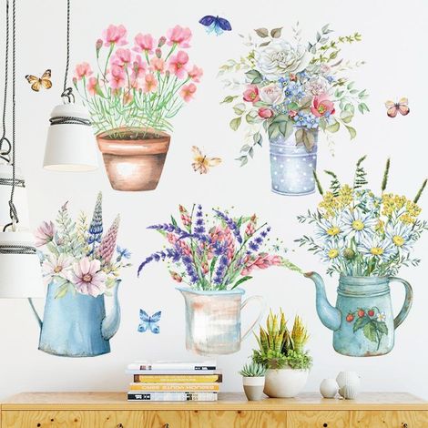 Sticker mural en forme de pot de fleurs en paille, décoration intérieure, papier peint (1/5)