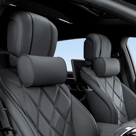 Nackenkissen Auto Leder, Memory Foam Nackenstütze für Fahren & Büro, 2 Stück Schwarz (1/5)