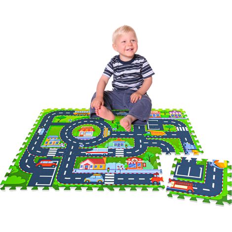 12 Teile Puzzlematte Straße für Kinder - 30x30 Spielstraße Puzzle Spielteppich