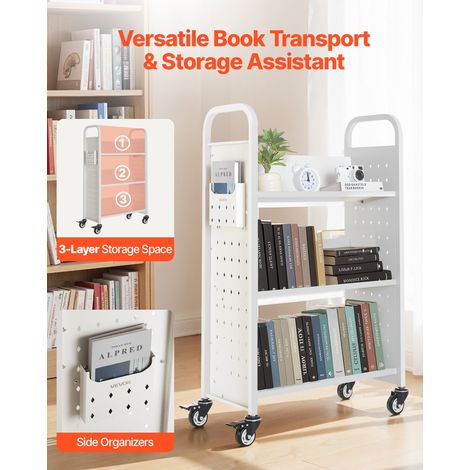 Chariot à Livres, Capacité de Charge 150 kg, Chariot de Bibliothèque, 77 x 38 x 122 cm, Étagère de Rangement Livres Simple Face en… (1/5)