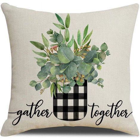 Housse De Coussin - Feuilles D'Eucalyptus - Coton Et Lin - 45 X 45 Cm - Fermeture Éclair Cachée - Décoration Intérieure Et Extérieure - 1 Pièce (1/3)
