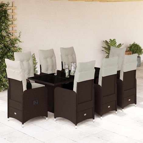 9-tlg. Garten-Bistro-Set mit Kissen Braun Poly Rattan (1/5)
