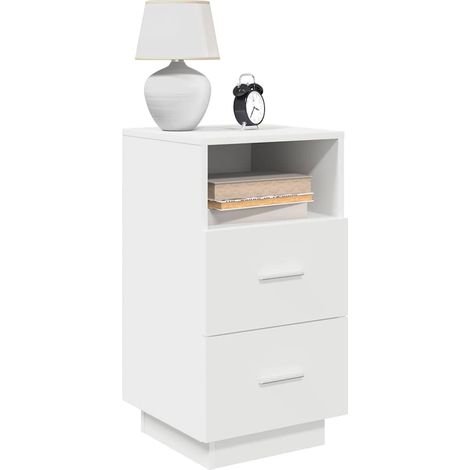 Mesilla de noche con 2 cajones-Mesita de noche-Mesapara Dormitorio blanca 36x36x68 cm