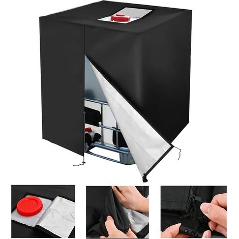 Bache pour Cuve 1000 l, 1 pcs Bâche de Protection Solaire pour réservoir d'eau de Pluie IBC, Anti-poussière Anti-UV, Housse de Protection, bâche de Protection (116 x 100 x 120 cm)noir (1/5)