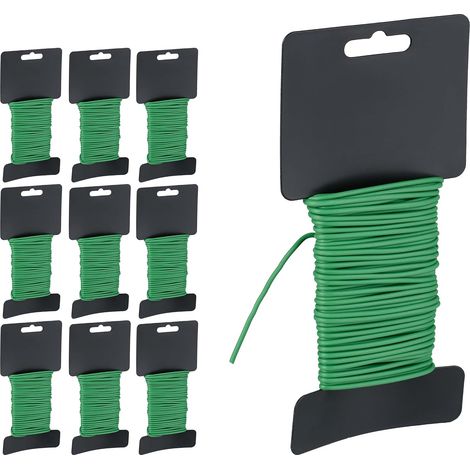 Paquete de 10 rollos de alambre, 10 m de largo, 2,8 mm de diámetro, recubierto, accesorios de jardinería, verde. (1/5)