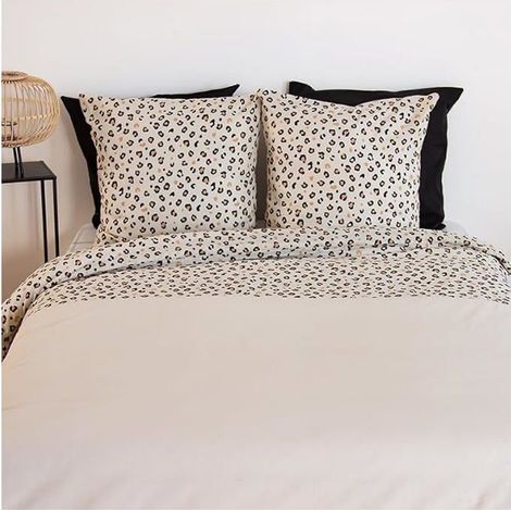 Parure de lit - CÔTÉ DÉCO - 220x240 cm - Housse de couette réversible - 100% Coton - Beige léopard