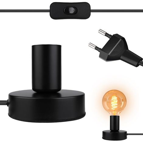 E27 noir Support de lampe de bureau avec interrupteur à câble (sans lampe): lampe de table vintage, lampe de bureau industrielle, douille E27 avec prise, pour décoration d'éclairage domestique (1/5)