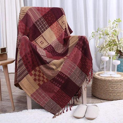 Chenille Retro Tribal Pattern Jacquard Art Tassel Throw Blanket Casual Sofa Blanket Cotton Throw Blanket Soft Bed Sofa Chair (1/5)
