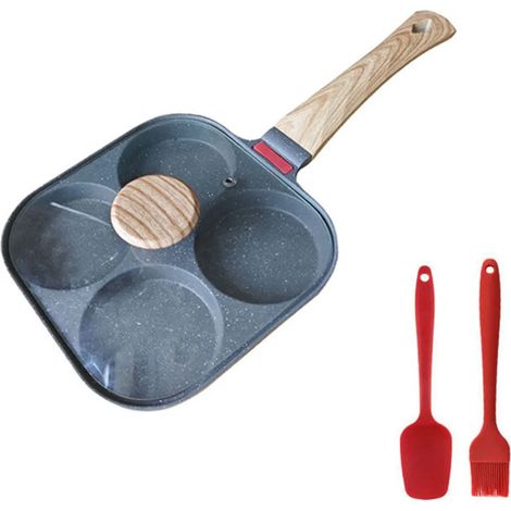 Poêle à œufs, poêle à crêpes avec couvercle, poêle à 4 trous, poêle antiadhésive en aluminium pour le petit-déjeuner, compatible avec les plaques à induction et à gaz (1/3)