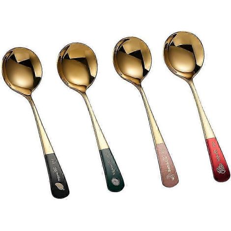 Lot de 4 cuillères de service décoratives en acier inoxydable pour apéritifs, cuillères à café dorées, cuillères à glace, cuillères à soupe chinoises FXO (1/3)