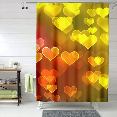 Rideau de douche décor amour cœurs roses, polyester, 90x180 cm (1/5)