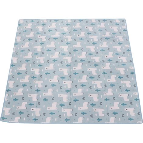 Tapis de jeu extra large rembourré bleu réversible, pliable et imperméable pour bébé. (1/5)