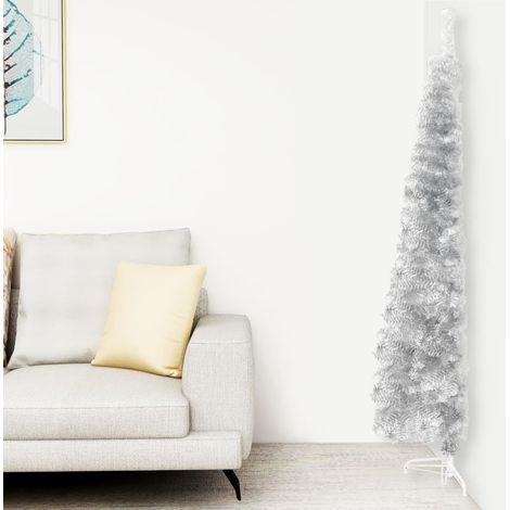 Demi Sapin de Noël artificiel Arbre de Noël mince avec support Argenté 210 cm 89177 (1/5)