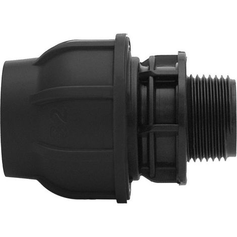 Raccordo a compressione PP 50x5/4"" GZ filettatura esterna PN16, per tubi in PE, nero