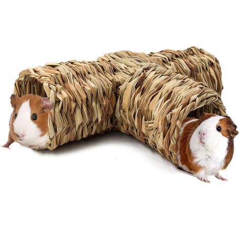 Hideaway Maison tunnel en paille avec entrée ouverte, légère et durable pour rats, hamster syrien, furets, cochon d'Inde, chinchilla, hérisson et perruches (1/5)