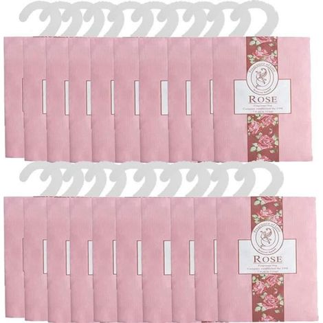 Sachet Parfumé - Aromathérapie Crochet 18 x 11,5 cm - Pour Tiroirs Armoire Voiture - Rose - Lot de 20 (1/4)