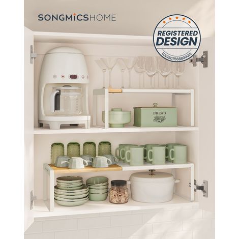 Étagère à Épices, Lot de 2, Extensible, Organisateur de Cuisine, Porte-épices, Petite Étagère, Empilable, Organisateur, Banc à Chaussures, Beige Naturel et Blanc Crème (1/5)