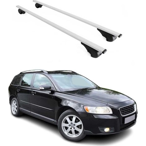 OMAC Barres de toit pour Volvo V50 2004-2012 – TÜV / DIN 75302:2019 – Antivol inclus – Charge max 75 kg – 2 barres Argent (1/4)