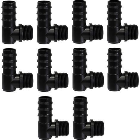 Packung mit 10 Kunststoff-Winkelstücken mit Nuten, Ø 20 mm x 1/2"-Außengewinde für Gartenschläuche/Tropfbewässerungssysteme (1/5)