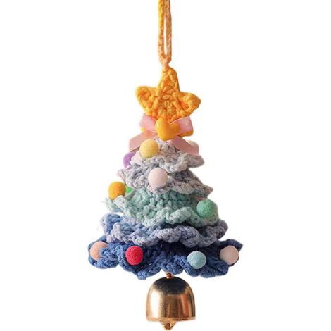 Gestrickter Weihnachtsbaumschmuck, handgefertigter gehäkelter Weihnachtsbaumschmuck zum Aufhängen an Tür, Fenster oder Fahrzeuginnenraum, blau (1/5)