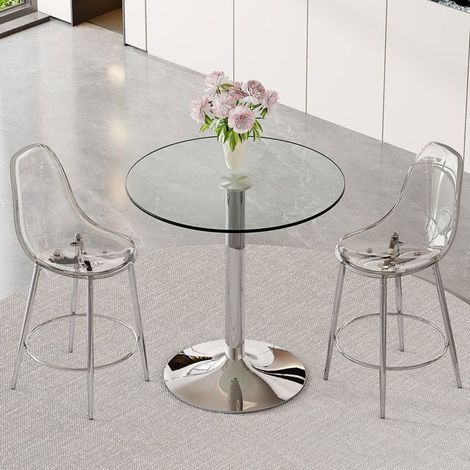 Chaises 2 tabourets transparents cuisines ouvertes européennes cadre métallique argenté repose-pieds confortable (1/5)