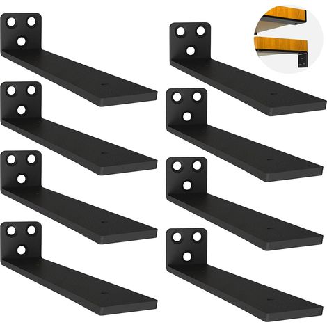 8 Pièces Equerre Etagere Murale, Supports D'étagère Flottant en Fer 5 mm D'épaisseur, Supports D'étagère En Bois pour Étagères Ouvertes de Bricolage (Noir, 20 cm) (1/5)