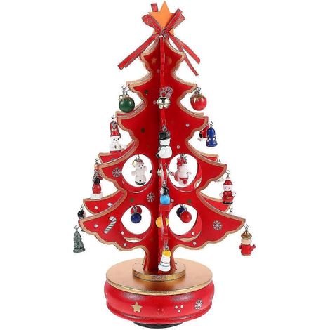 Sapin de Noël en bois avec boîte à musique, modèle rouge (1 pièce)